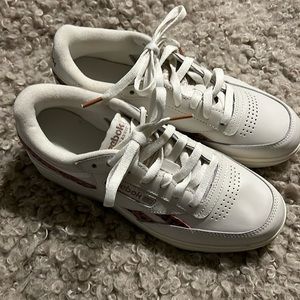 Reebok Women's White Leather Low-Top Sneakers with Pink Accent